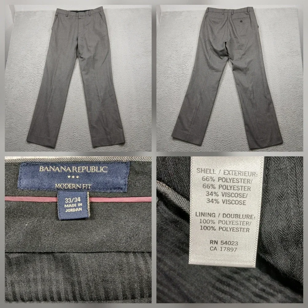 Banana Republic Modern Fit Dress‎ Pants Men 33x34 Grey Viscose Blend Flat Front